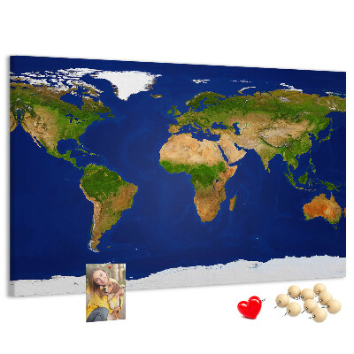 Korková nástenka na stenu Mapa sveta s farebnými špendlíkmi.