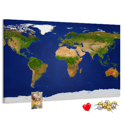 Korková nástenka na stenu Mapa sveta s farebnými špendlíkmi.