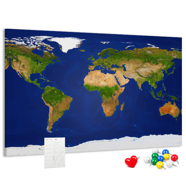 Korková nástenka na stenu Mapa sveta s farebnými špendlíkmi.