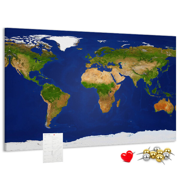 Korková nástenka na stenu Mapa sveta s farebnými špendlíkmi.