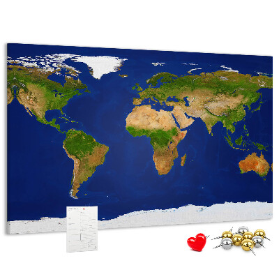 Korková nástenka na stenu Mapa sveta s farebnými špendlíkmi.