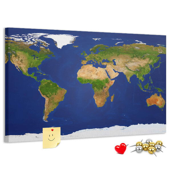 Korková nástenka na stenu Mapa sveta s farebnými špendlíkmi.