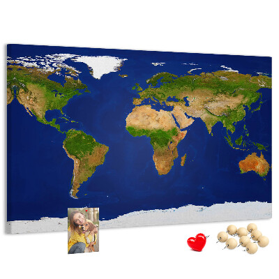 Korková nástenka na stenu Mapa sveta s farebnými špendlíkmi.