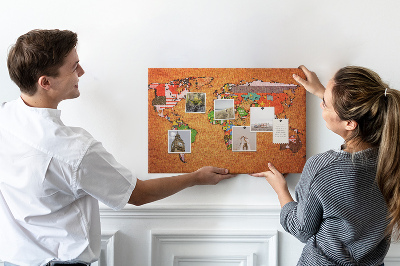 Korková tabuľa Mapa sveta s vlajkami krajín