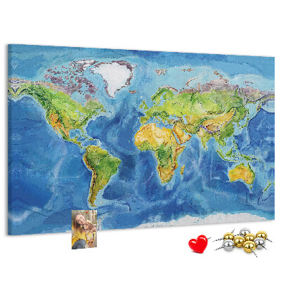 Korková nástenka na stenu Mapa sveta v pastelových farbách.