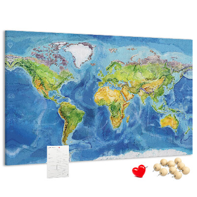 Korková nástenka na stenu Mapa sveta v pastelových farbách.