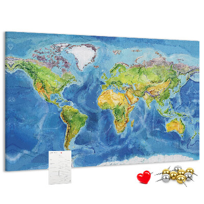 Korková nástenka na stenu Mapa sveta v pastelových farbách.