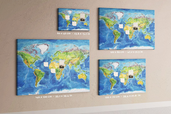 Korková nástenka na stenu Mapa sveta v pastelových farbách.