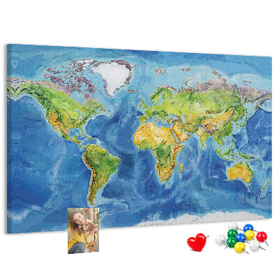 Korková nástenka na stenu Mapa sveta v pastelových farbách.
