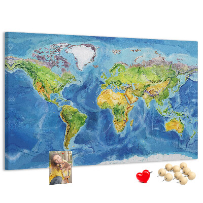 Korková nástenka na stenu Mapa sveta v pastelových farbách.