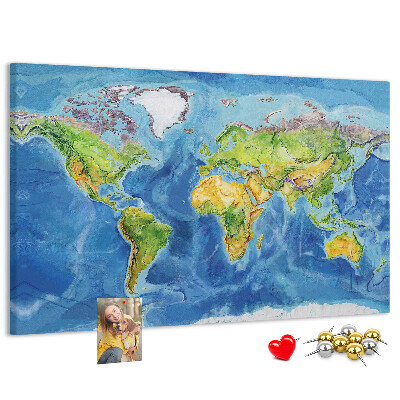 Korková nástenka na stenu Mapa sveta v pastelových farbách.