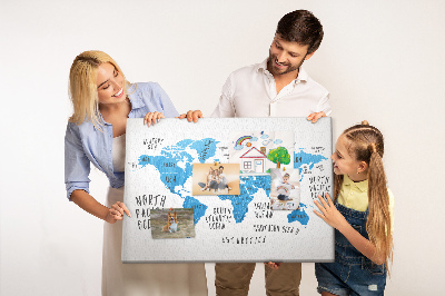 Korková tabuľa Mapa sveta s názvami oceánov a krajín