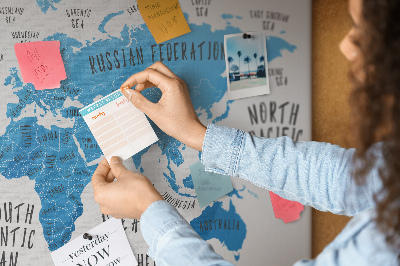 Korková tabuľa Mapa sveta s názvami oceánov a krajín