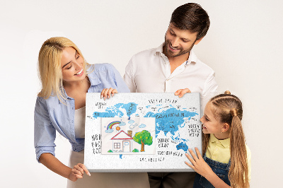 Korková tabuľa Mapa sveta s názvami oceánov a krajín