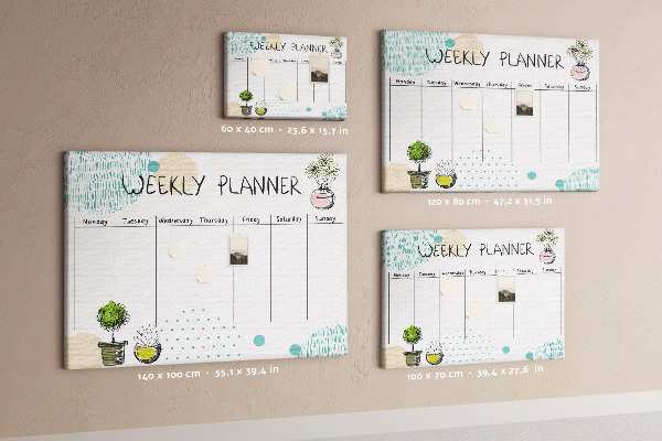 Korková nástenka na stenu Farebný týždenný diár s rastlinami