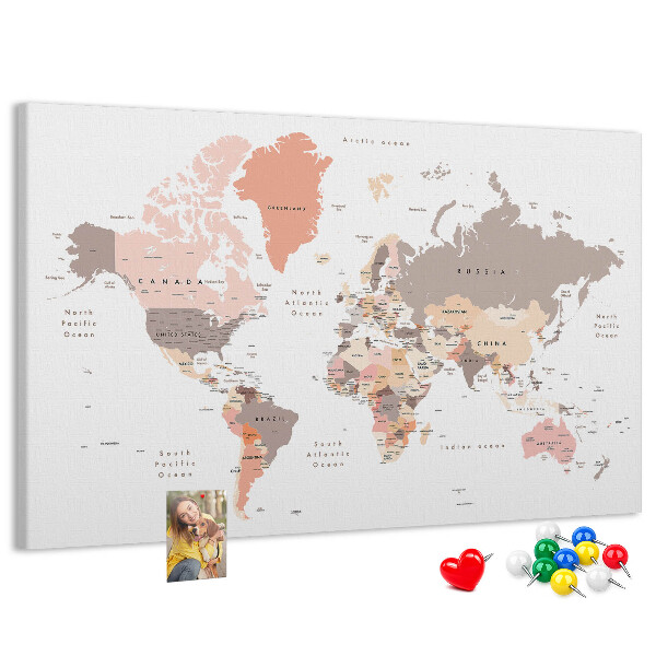 Nástenka Mapa sveta v tlmených farbách