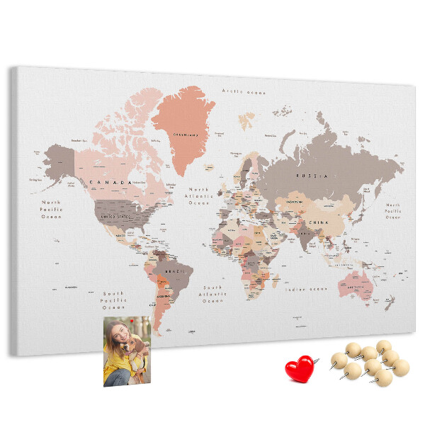 Nástenka Mapa sveta v tlmených farbách