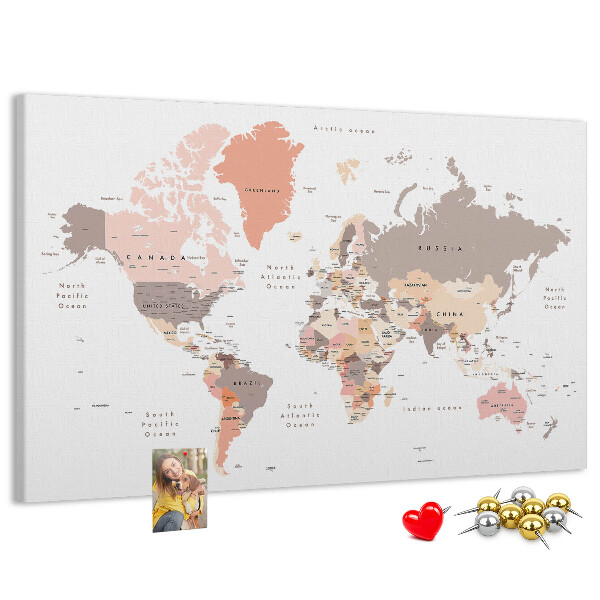Nástenka Mapa sveta v tlmených farbách