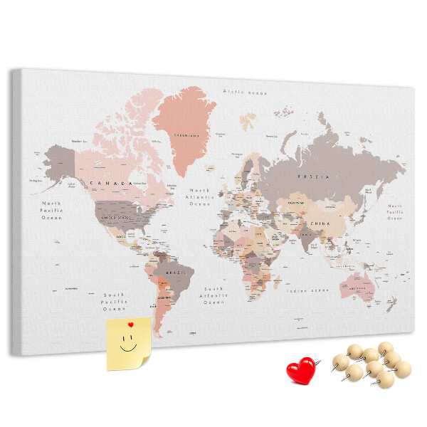 Nástenka Mapa sveta v tlmených farbách