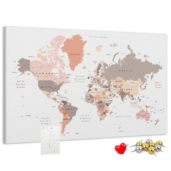Nástenka Mapa sveta v tlmených farbách