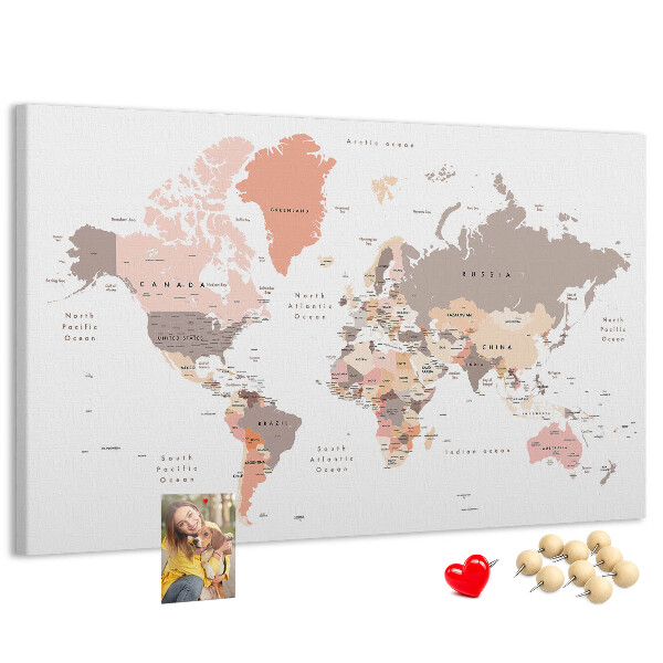 Nástenka Mapa sveta v tlmených farbách