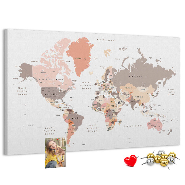 Nástenka Mapa sveta v tlmených farbách
