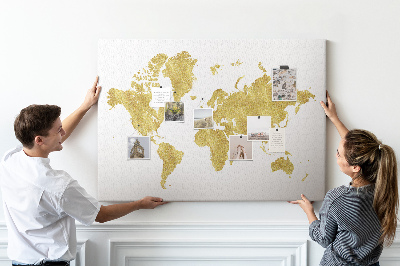 Korková nástenka na stenu Zlatá mapa sveta na bielom pozadí