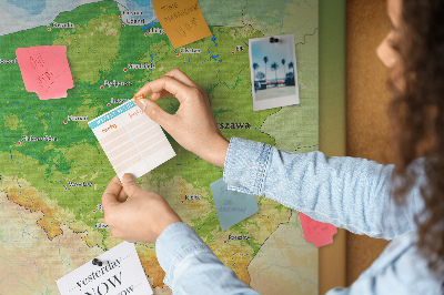 Korková tabuľa Mapa Poľska s vyznačenou Varšavou