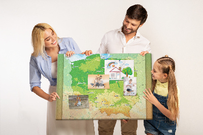 Korková tabuľa Mapa Poľska s vyznačenou Varšavou