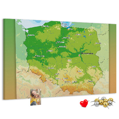 Korková tabuľa Mapa Poľska s vyznačenou Varšavou