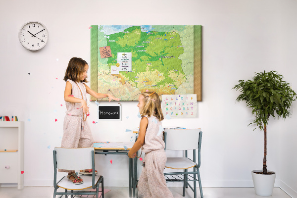 Korková tabuľa Mapa Poľska s vyznačenou Varšavou