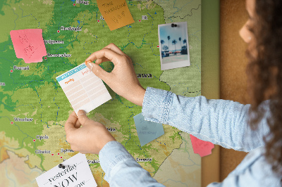 Korková tabuľa Mapa Poľska s vyznačenou Varšavou