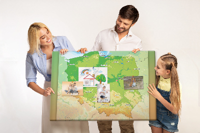 Korková tabuľa Mapa Poľska s vyznačenou Varšavou