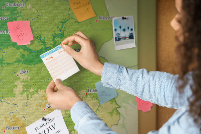 Korková tabuľa Mapa Poľska s vyznačenou Varšavou