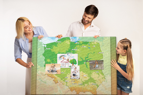 Korková tabuľa Mapa Poľska s vyznačenou Varšavou