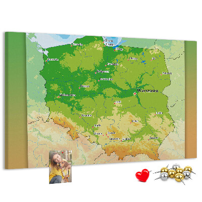 Korková tabuľa Mapa Poľska s vyznačenou Varšavou