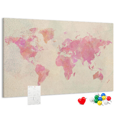 Korková nástenka na stenu Pastelová mapa sveta v akvarelovom štýle
