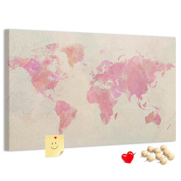 Korková nástenka na stenu Pastelová mapa sveta v akvarelovom štýle