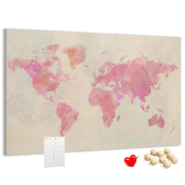 Korková nástenka na stenu Pastelová mapa sveta v akvarelovom štýle