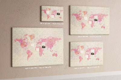 Korková nástenka na stenu Pastelová mapa sveta v akvarelovom štýle