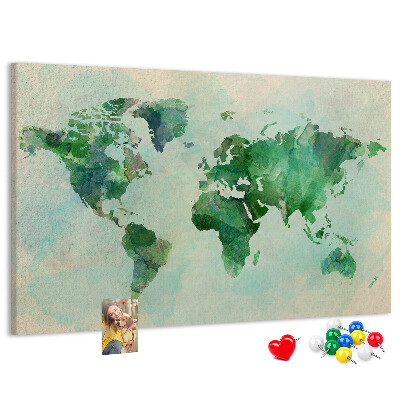 Korková tabuľa Zelená akvarelová mapa sveta