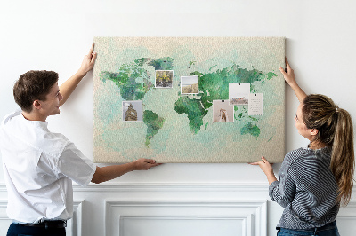 Korková tabuľa Zelená akvarelová mapa sveta