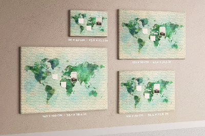 Korková tabuľa Zelená akvarelová mapa sveta
