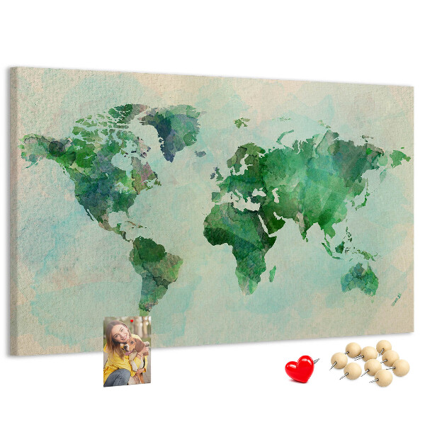 Korková tabuľa Zelená akvarelová mapa sveta