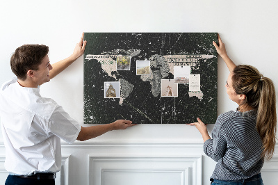 Nástenka Mapa sveta na pozadí dolárovej bankovky