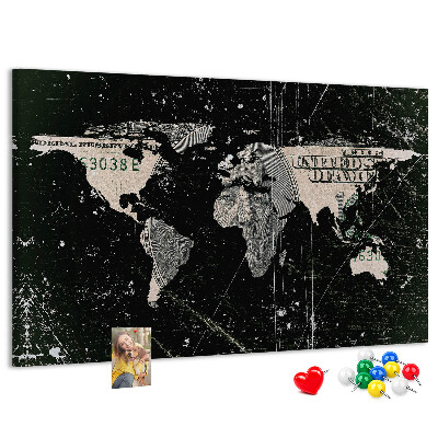 Nástenka Mapa sveta na pozadí dolárovej bankovky