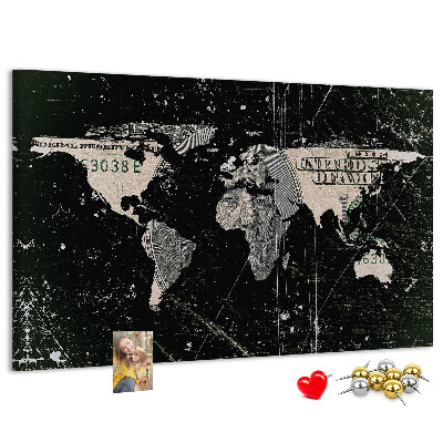 Nástenka Mapa sveta na pozadí dolárovej bankovky