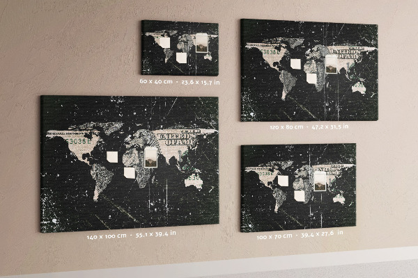 Nástenka Mapa sveta na pozadí dolárovej bankovky