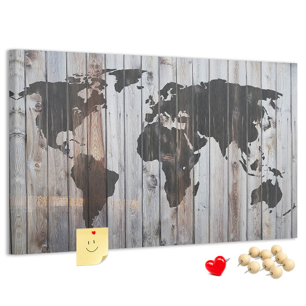 Nástenka Mapa sveta na pozadí drevených dosiek
