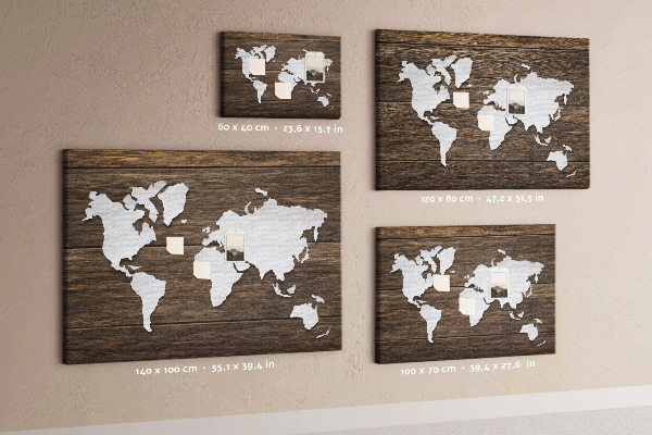 Korková tabuľa Mapa sveta na drevenom pozadí